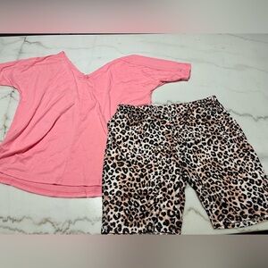 Pink/Leopard Print Short Set